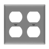 ENERLITES 8822 two-gang duplex receptacle wall plate made of polycarbonate thermoplastic with smooth finish and UL94 V2 flammability rating.
