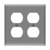 Enerlites 8822M 2-gang mid-size duplex receptacle wall plate made of durable polycarbonate thermoplastic with smooth finish, UL listed and UL94 V2 rated.