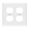 Enerlites 8822M 2-gang mid-size duplex receptacle wall plate made of durable polycarbonate thermoplastic with smooth finish, UL listed and UL94 V2 rated.