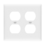 Enerlites 8822M 2-gang mid-size duplex receptacle wall plate made of durable polycarbonate thermoplastic with smooth finish, UL listed and UL94 V2 rated.