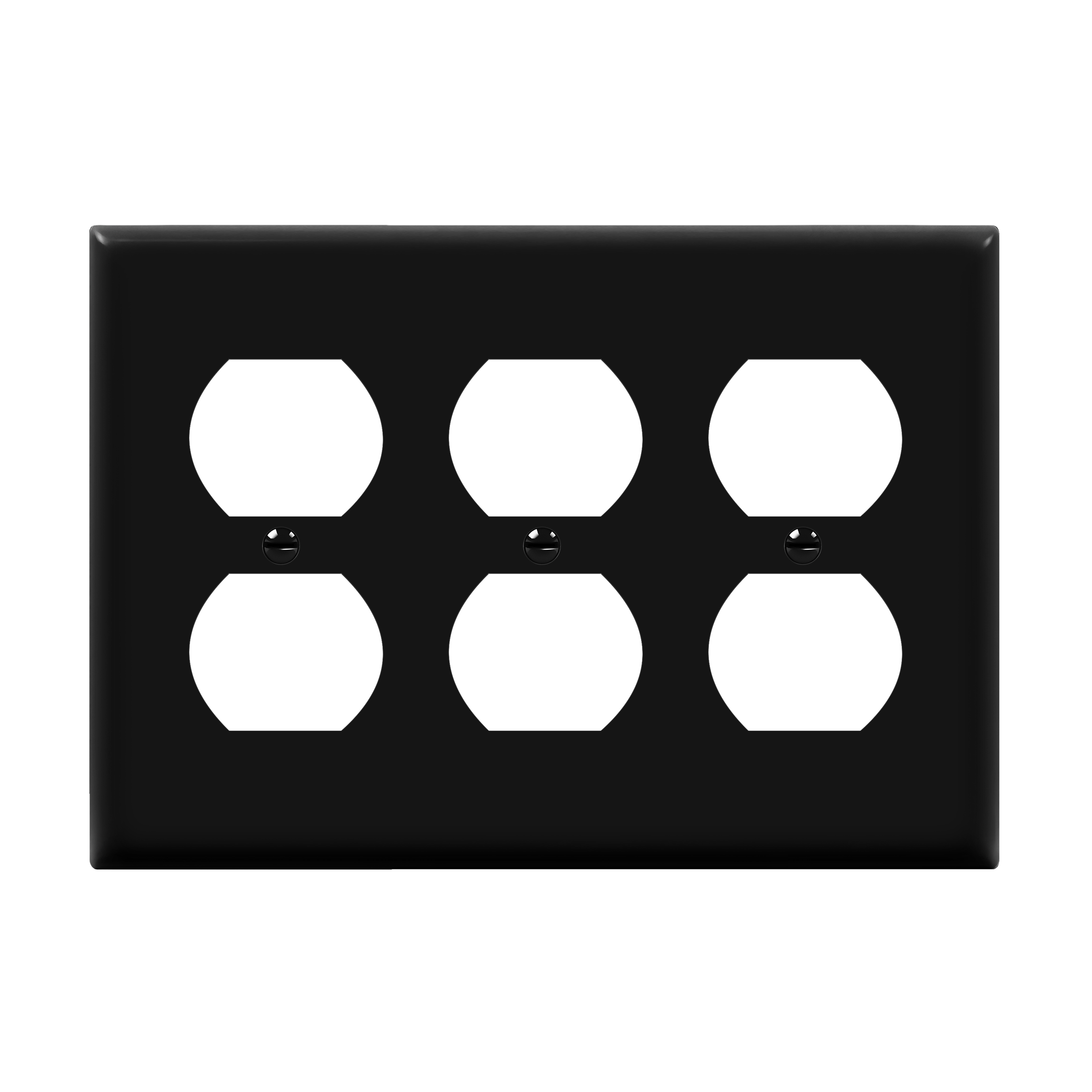 ENERLITES 8823 three-gang duplex wall plate, durable polycarbonate thermoplastic, heat and fade resistant, UL94 V2 flammability rated, easy-to-clean smooth finish.