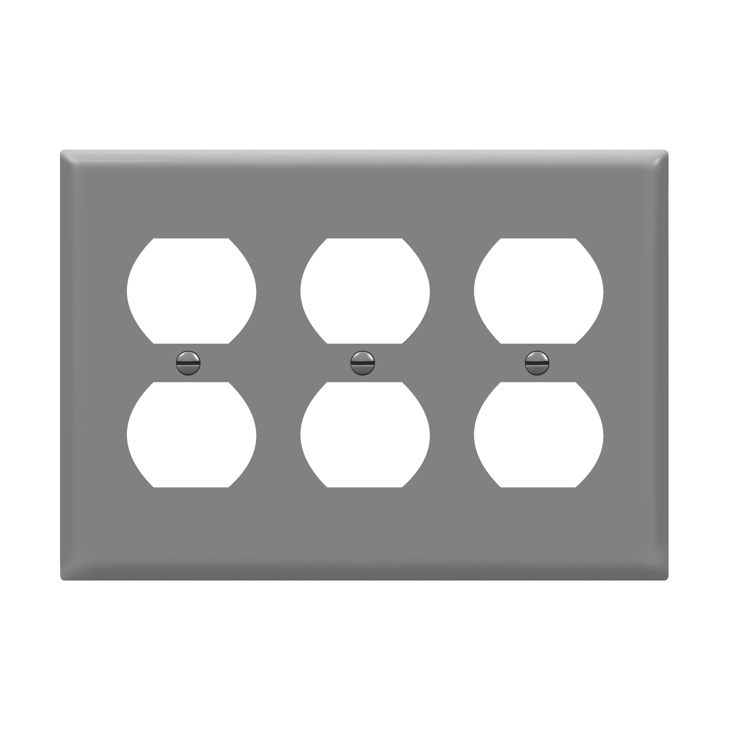 ENERLITES 8823 three-gang duplex wall plate, durable polycarbonate thermoplastic, heat and fade resistant, UL94 V2 flammability rated, easy-to-clean smooth finish.