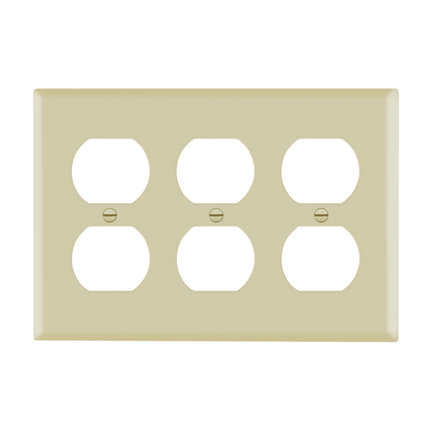 ENERLITES 8823 three-gang duplex wall plate, durable polycarbonate thermoplastic, heat and fade resistant, UL94 V2 flammability rated, easy-to-clean smooth finish.