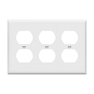 ENERLITES 8823 three-gang duplex wall plate, durable polycarbonate thermoplastic, heat and fade resistant, UL94 V2 flammability rated, easy-to-clean smooth finish. - Available at Electrical Marketplace