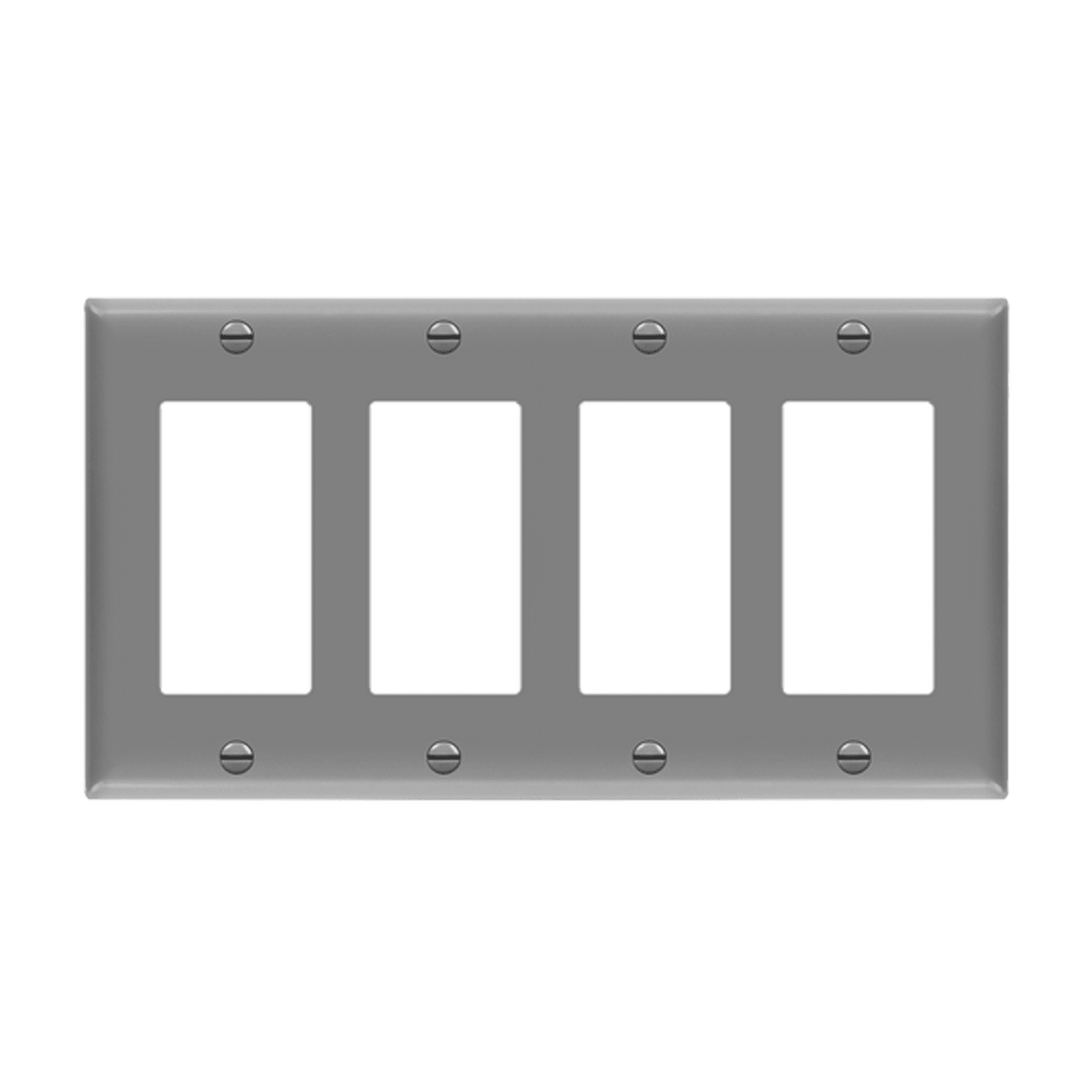 Four-gang Decorator and GFCI wall plate with smooth thermoplastic finish
