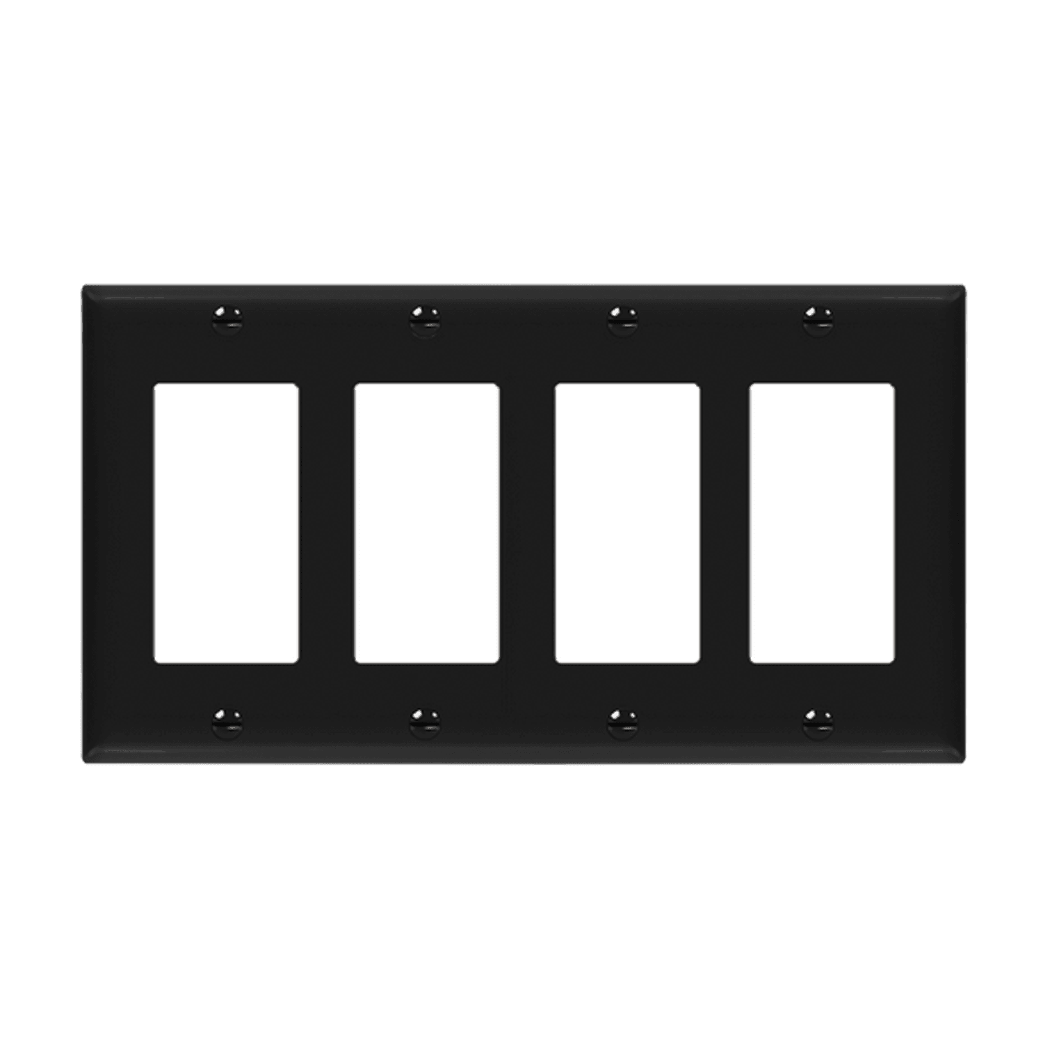 ENERLITES 8834M four-gang mid-size Decorator GFCI wall plate made of polycarbonate thermoplastic, smooth finish, heat and impact resistant, UL listed, UL94 V2 flammability rating.