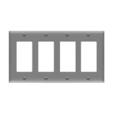 ENERLITES 8834M four-gang mid-size Decorator GFCI wall plate made of polycarbonate thermoplastic, smooth finish, heat and impact resistant, UL listed, UL94 V2 flammability rating.