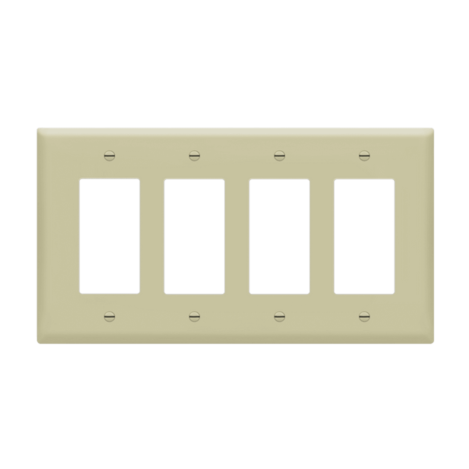 ENERLITES 8834M four-gang mid-size Decorator GFCI wall plate made of polycarbonate thermoplastic, smooth finish, heat and impact resistant, UL listed, UL94 V2 flammability rating.