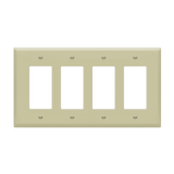 ENERLITES 8834M four-gang mid-size Decorator GFCI wall plate made of polycarbonate thermoplastic, smooth finish, heat and impact resistant, UL listed, UL94 V2 flammability rating.