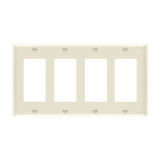 ENERLITES 8834M four-gang mid-size Decorator GFCI wall plate made of polycarbonate thermoplastic, smooth finish, heat and impact resistant, UL listed, UL94 V2 flammability rating.