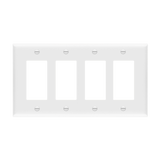 ENERLITES 8834M four-gang mid-size Decorator GFCI wall plate made of polycarbonate thermoplastic, smooth finish, heat and impact resistant, UL listed, UL94 V2 flammability rating.