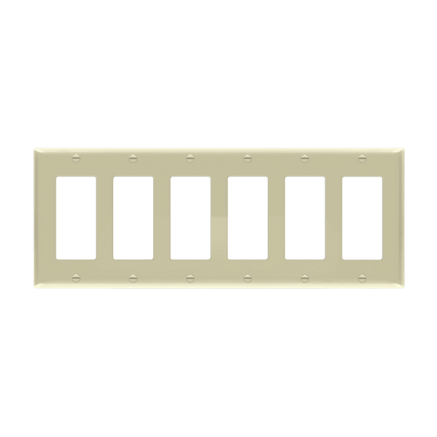 8836M mid-size six-gang polycarbonate wall plate for decorator and GFCI devices