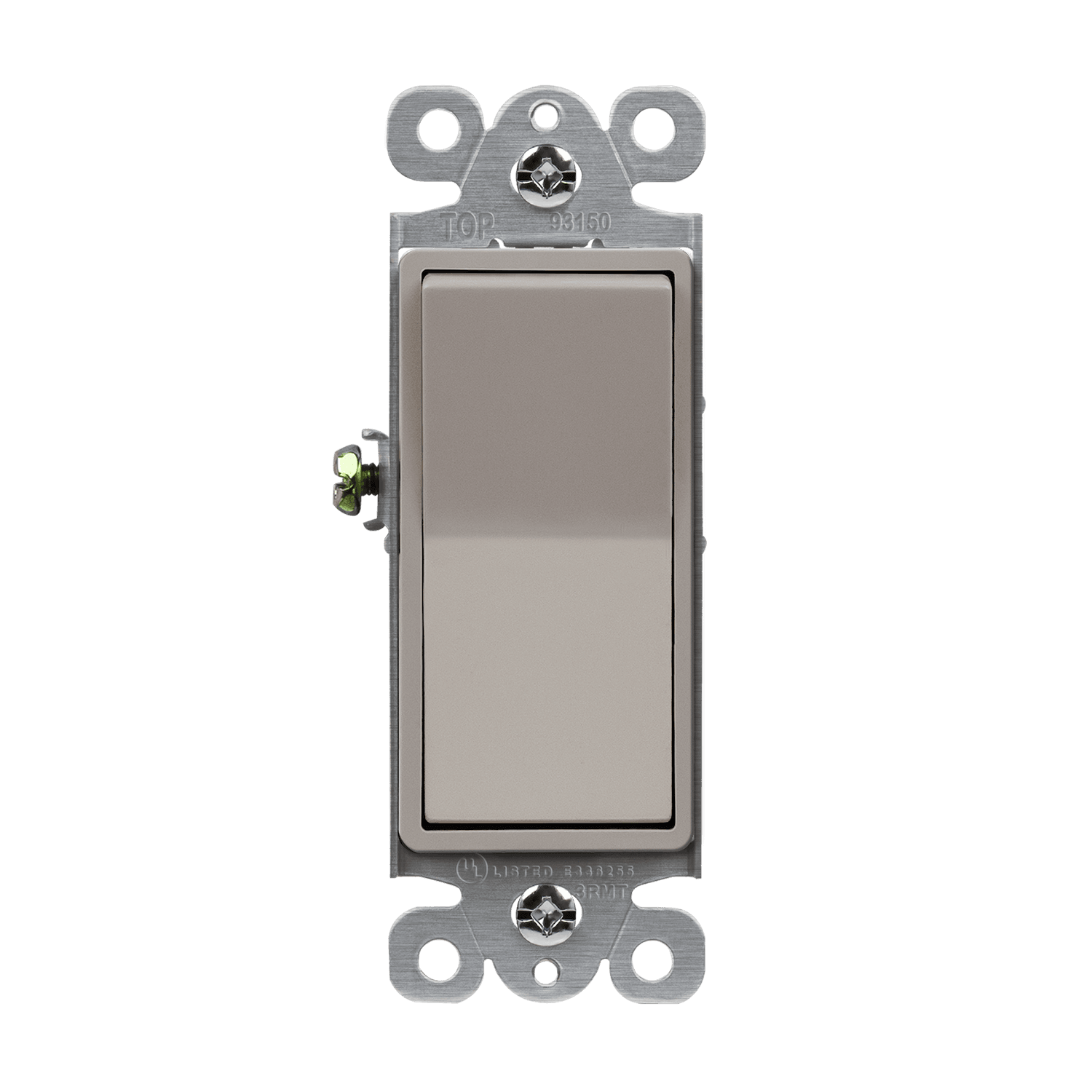 Close-up of Enerlites 93150 paddle switch with grounding screw