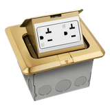 Enerlites 961243-C 1-gang brass square pop-up floor box kit with 20A tamper- and weather-resistant decorator duplex receptacle