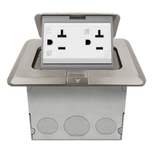 2-Gang Floor Box with Flip Lid and 20 Amp Tamper & Weather Resistant Receptacle | 2 port Datacom Module