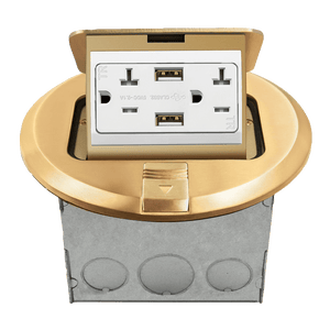 6" Round Pop-up Floor Box with 20 Amp Tamper-Weather Resistant Decorator Receptacle & Dual USB type-A ports
