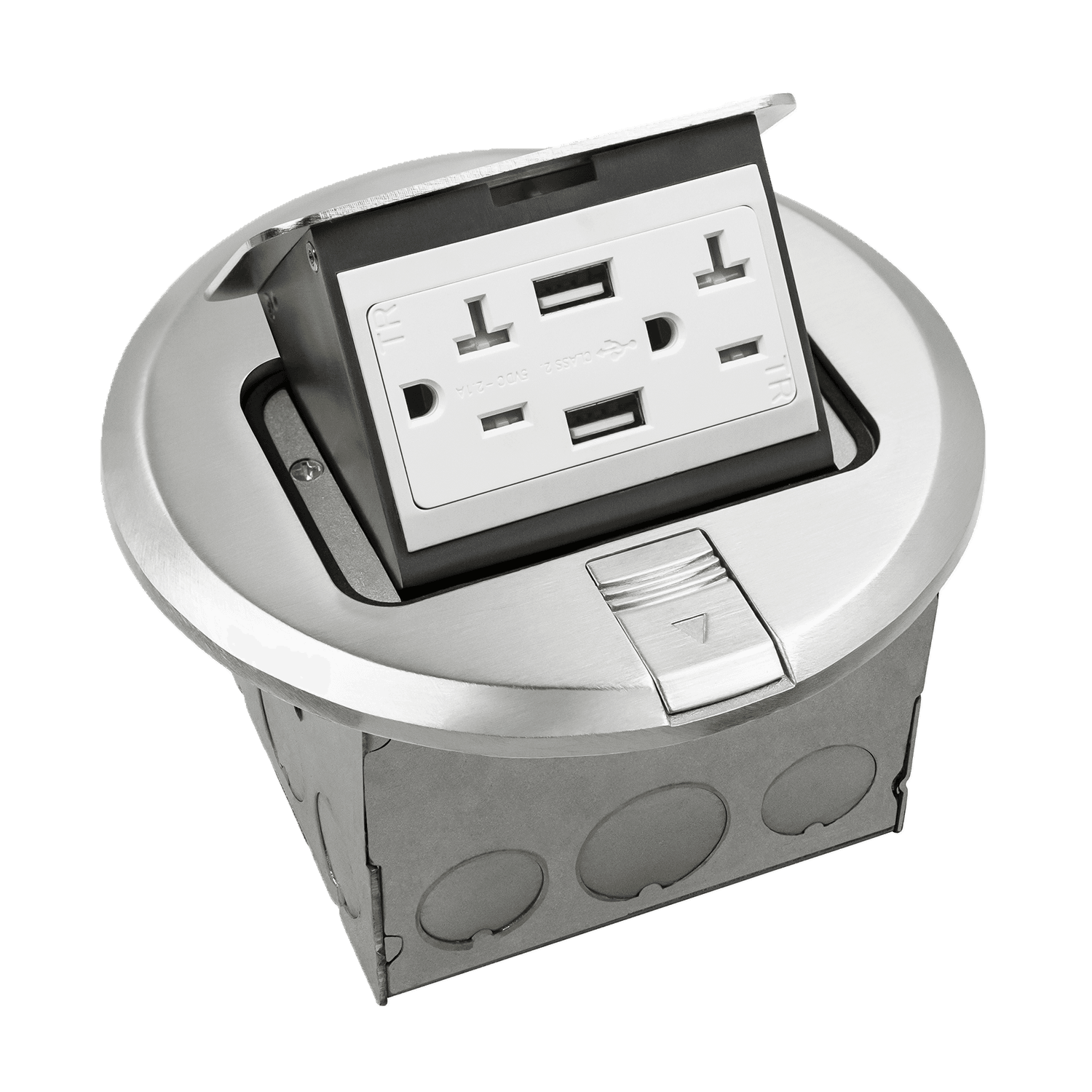 ENERLITES round pop-up floor/counter top box with 2.1A USB charger and tamper-resistant receptacle