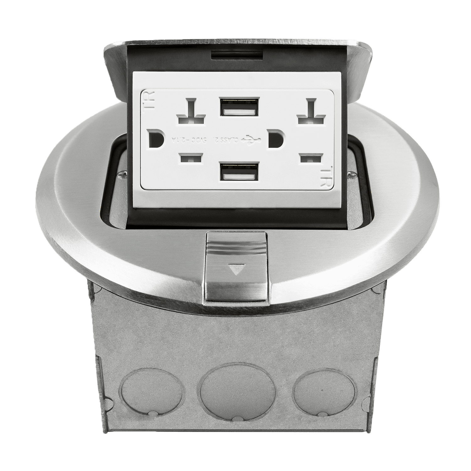 ENERLITES round pop-up floor/counter top box with 2.1A USB charger and tamper-resistant receptacle
