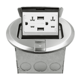 ENERLITES round pop-up floor/counter top box with 2.1A USB charger and tamper-resistant receptacle