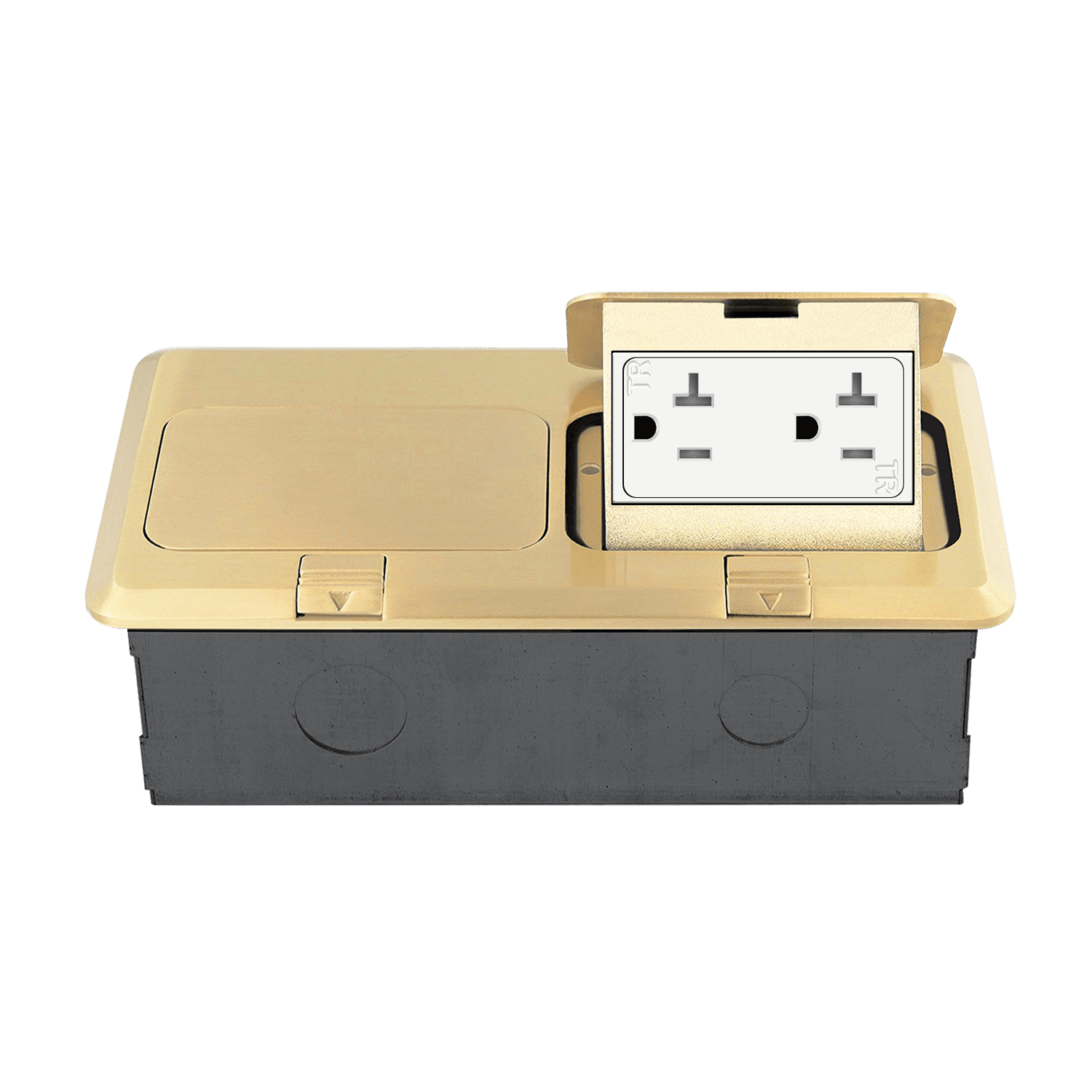 20 Amp 2-Gang Pop-Up Rectangular Floor Box With Duplex Decorator Receptacle | Tamper/Weather Resistant | Enerlites 962301-S/C