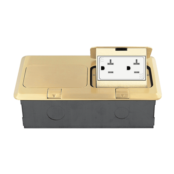 20 Amp 2-Gang Pop-Up Rectangular Floor Box With Duplex Decorator Receptacle | Tamper/Weather Resistant