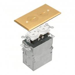 Enerlites 975506-SS stainless steel one-gang floor box kit installed flush with coin-lifted screw plug