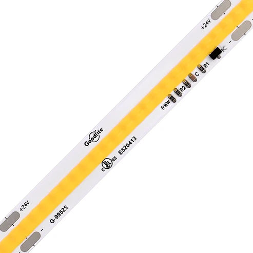 5.5W 24V COB Dim-to-Warm LED tape light roll, high CRI 94, 2600K–1800K, flexible indoor strip lighting