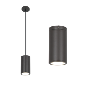 APEN Pendant Cylinder LED fixture, 4-inch powder-coated aluminum housing, Tri-Lumen selectable 978–1907 lumens, 2700K–5000K, CRI >90, interchangeable reflectors for commercial wet locations. - Available at Electrical Marketplace