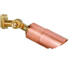 Copper Tree Mount Down Light with Raw Copper finish, adjustable bullet light, MR-16 socket, and brass mounting bracket for outdoor landscape illumination.