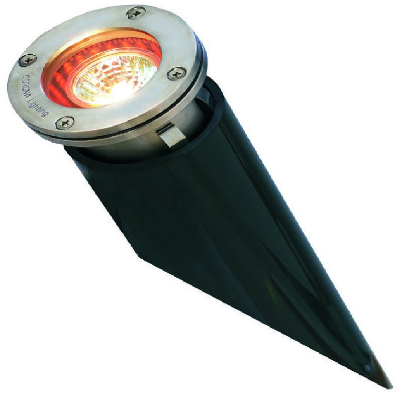Lensed Well Light with PVC Sleeve in antique bronze brass or stainless steel, MR-16 compatible, clear tempered glass lens, and corrosion-resistant design for premium landscape uplighting.