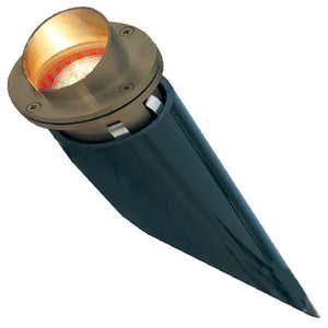 Hooded Brass and Stainless Steel In-Ground Well Light with PVC Sleeve – 12V MR16 Landscape Uplight