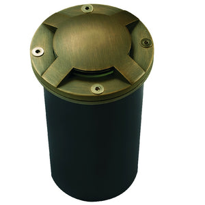 360° Brass 4-Direction Marker Well Light with PVC Sleeve – Antique Bronze or Black Brass Finish – 12V MR16 In-Ground Landscape Light
