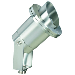 316 Marine Grade Stainless Steel Hooded Directional Light with Adjustable Yoke, MR-16 socket, tempered convex glass lens, ABS mounting spike for outdoor landscape lighting.