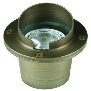 Hooded Brass and Stainless Steel Well Light with Tempered Convex Lens and Direct Burial Sleeve