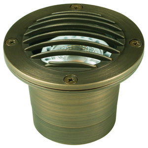 Louvered In-Ground Well Light in Brass and Stainless Steel with Tempered Convex Lens