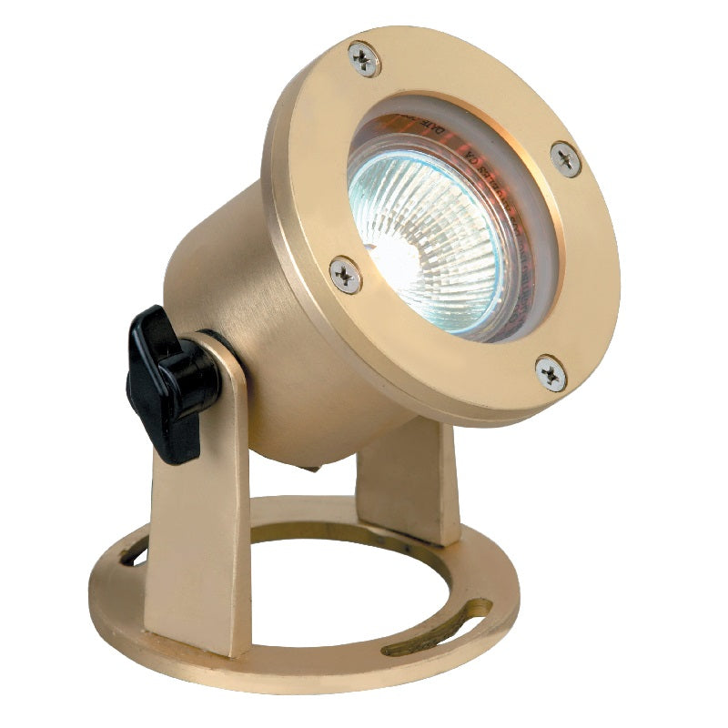 Natural brass underwater lensed light fixture with clear tempered glass