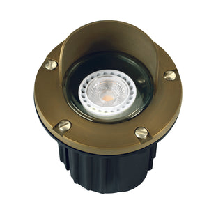 Adjustable Brass Hooded Well Light in Antique Bronze and Gun Metal for Low-Voltage Landscape Lighting