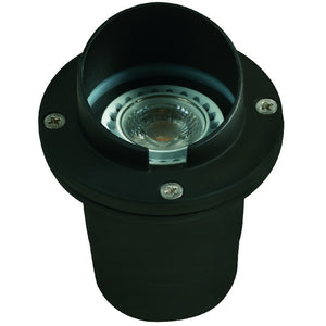 Hooded Well Light in Aluminum, Composite, and Natural Brass with Black & Brass Finishes, 12V MR-16 In-Ground Outdoor Fixture