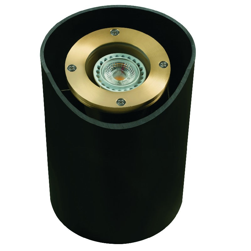 Adjustable Lensed Well Light in Aluminum, Composite & Brass with Black & Brass Finishes, In-Ground MR-16 Landscape Lighting Fixture