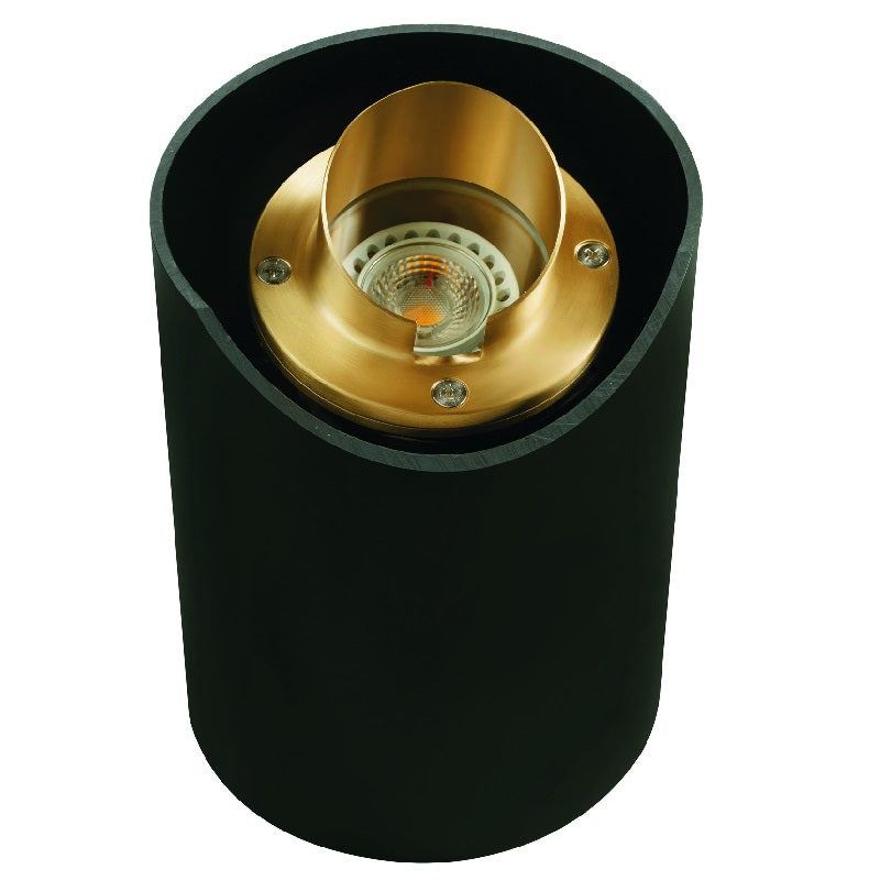 Adjustable Hooded Well Light in Aluminum, Composite & Brass with Black & Brass Finishes, In-Ground MR-16 Outdoor Lighting Fixture