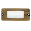 5.5 inch brass LED step light, small lensed backless box design, antique bronze, gun metal, and silver finishes, with frosted lens