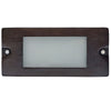 5.5 inch brass LED step light, small lensed backless box design, antique bronze, gun metal, and silver finishes, with frosted lens