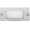 5.5 inch brass LED step light, small lensed backless box design, antique bronze, gun metal, and silver finishes, with frosted lens