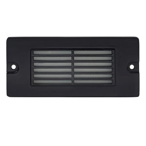 5.5-inch small louvered backless box step light in aluminum, Black or Bronze finish, with integrated 2.5W LED, surface mounted for masonry steps and walls.