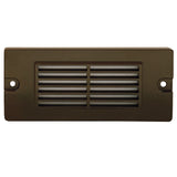 5.5-inch small louvered backless box step light in aluminum, Black or Bronze finish, with integrated 2.5W LED, surface mounted for masonry steps and walls.