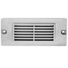 5.5 inch brass LED step light, small louvered backless box design, antique bronze, gun metal, and silver finishes with frosted lens