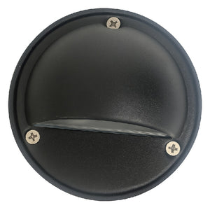Half-Moon Step Light in Black Aluminum with Frosted Glass Lens, 12V Surface Mount Outdoor Fixture
