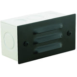 Aluminum 3-louvered recessed step light with polycarbonate lens, available in Black, Bronze, Rust, and White finishes