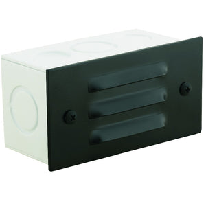 Aluminum 3-louvered recessed step light with polycarbonate lens, available in Black, Bronze, Rust, and White finishes