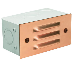 Copper 3 Louver Step Light with Raw Copper finish, recessed mount, low voltage outdoor lighting fixture
